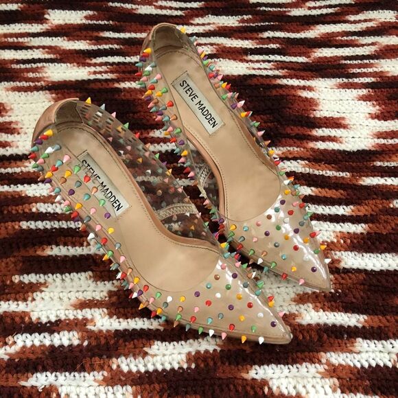 Steve Madden Clear Heels with Multicolor Studs - Picture 4 of 6